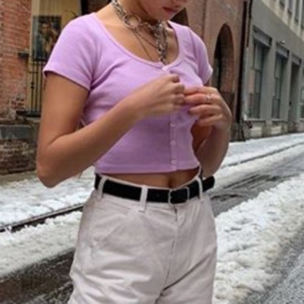 BRANDY MELVILLE Zelly Button Up Short Sleeve Cute Fitted Top - Picture 9 of 14